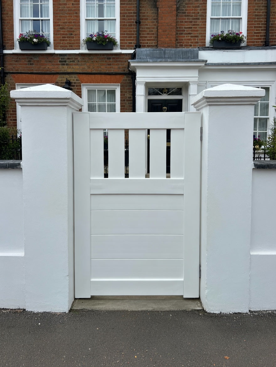 uPVC Garden Gate – Solid Panel with Contemporary Slatted Top H:1000mm