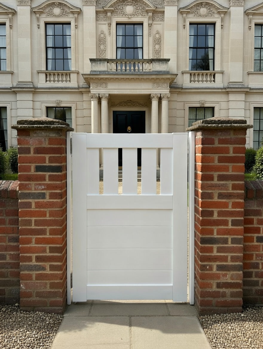 uPVC Garden Gate – Solid Panel with Contemporary Slatted Top H:1000mm