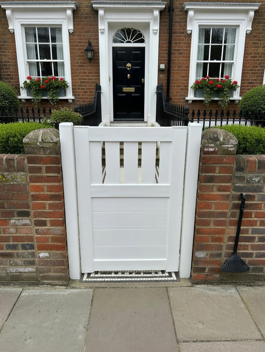uPVC Garden Gate – Solid Panel with Contemporary Slatted Top H:1000mm