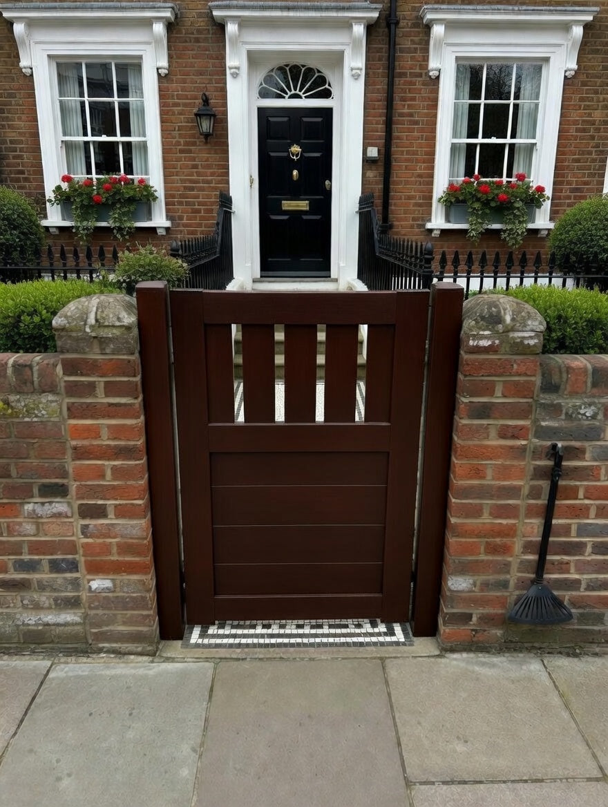 uPVC Garden Gate – Solid Panel with Contemporary Slatted Top H:1000mm