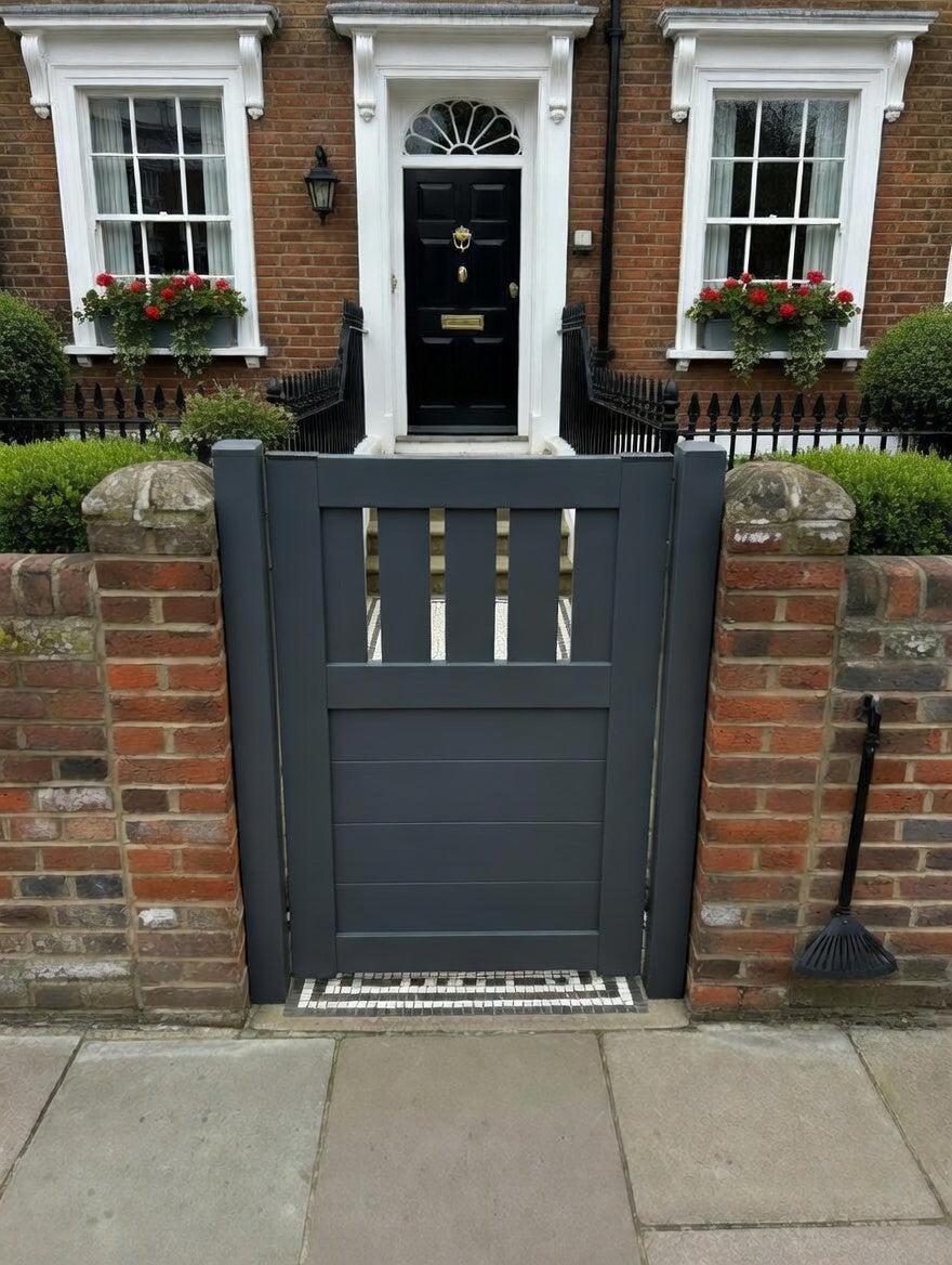 uPVC Garden Gate – Solid Panel with Contemporary Slatted Top H:1000mm